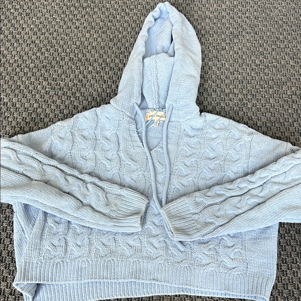 Light Blue Cable Knit Hoodie Sweater